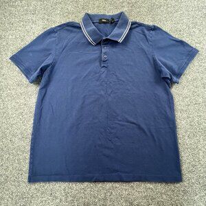 Theory Mens Polo Shirt XL Blue Navy Short Sleeve Knit Cotton Collar Stripe